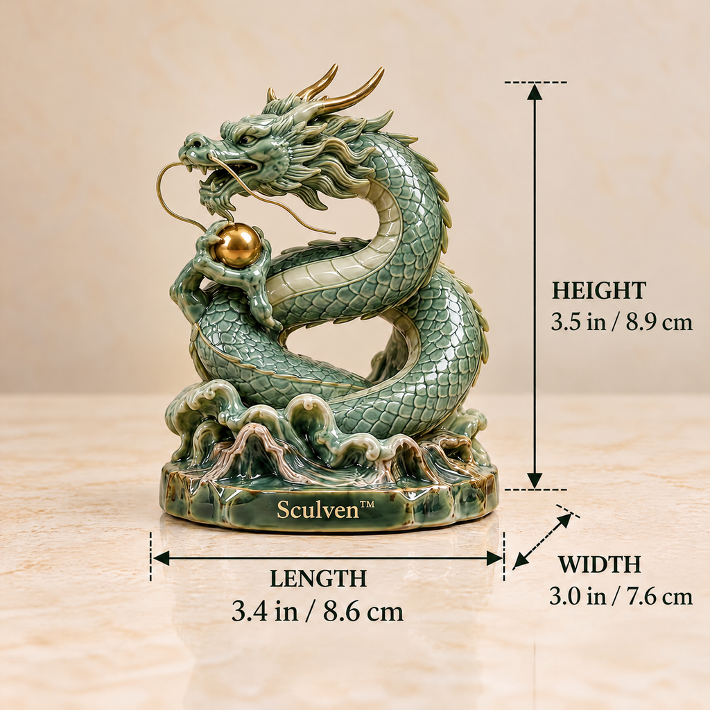 Sculven™ Jade Dragon Coil – Ceramic Dragon & Cloud Pearl Figurine