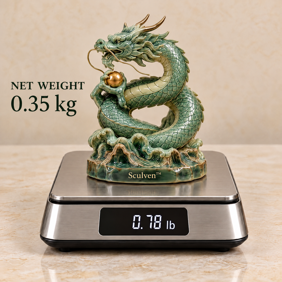 Sculven™ Jade Dragon Coil – Ceramic Dragon & Cloud Pearl Figurine