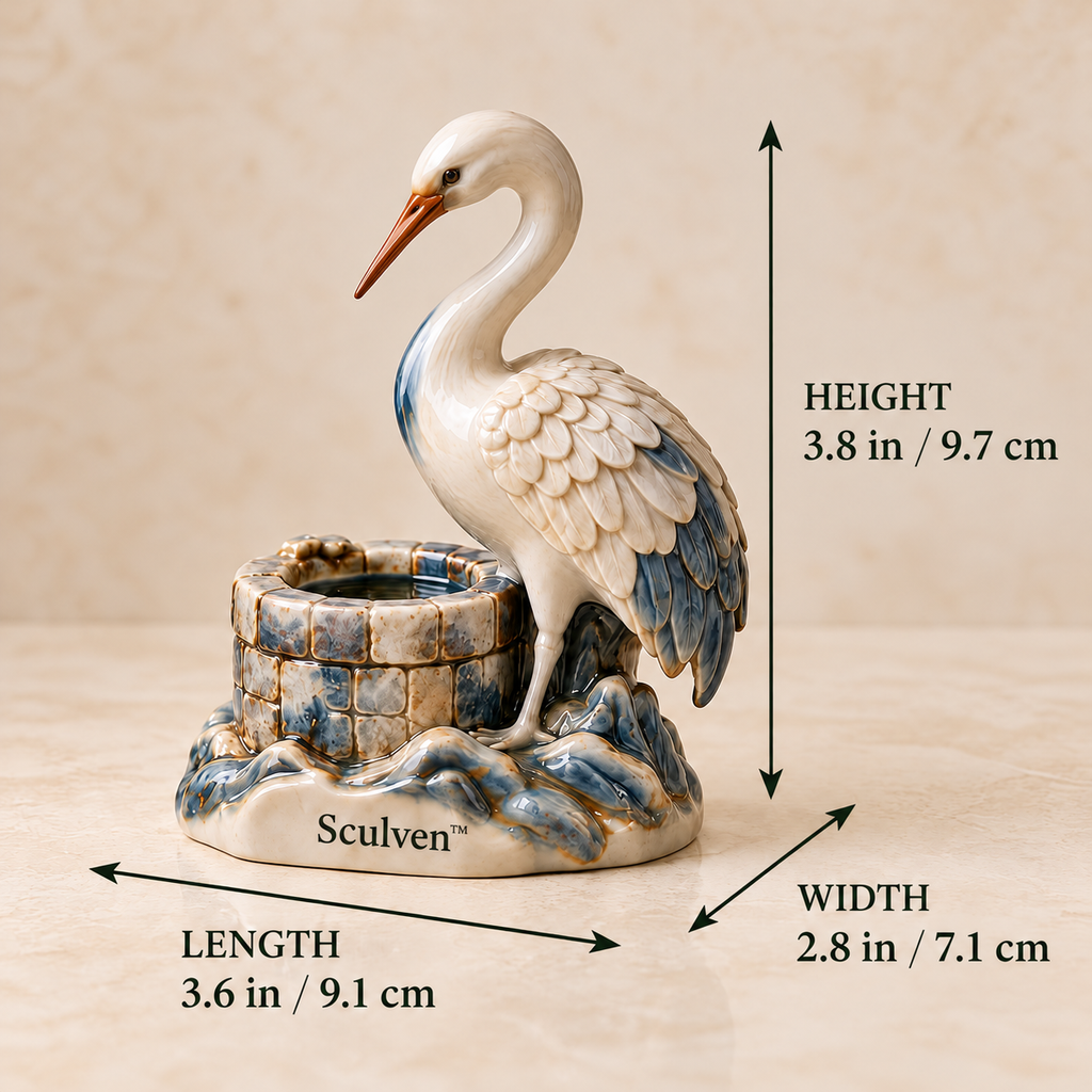 Sculven™ Moonwell Crane – Ceramic Crane & Ancient Well Figurine