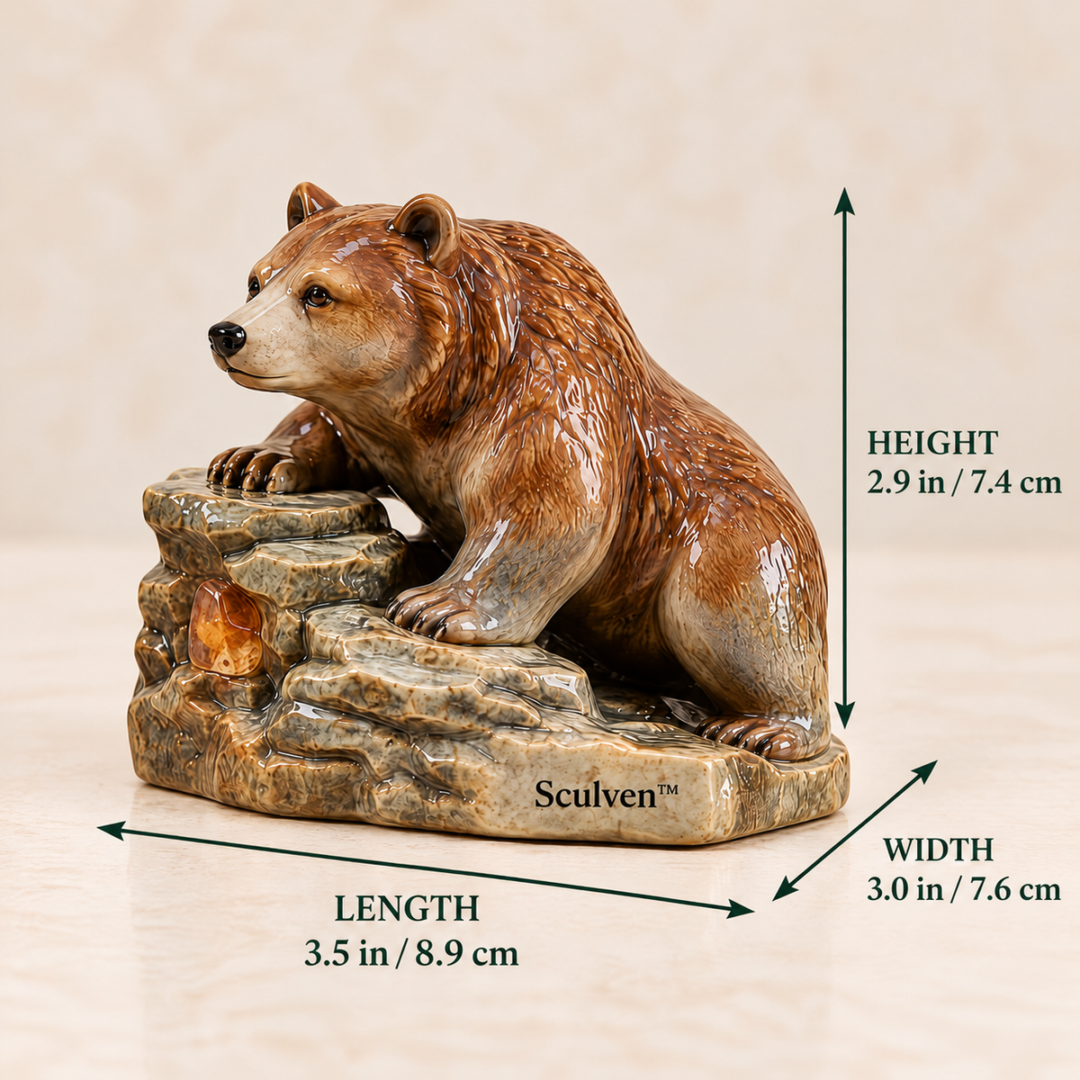 Sculven™ Amber Cliff Bear – Ceramic Bear & Amber Cliff Figurine