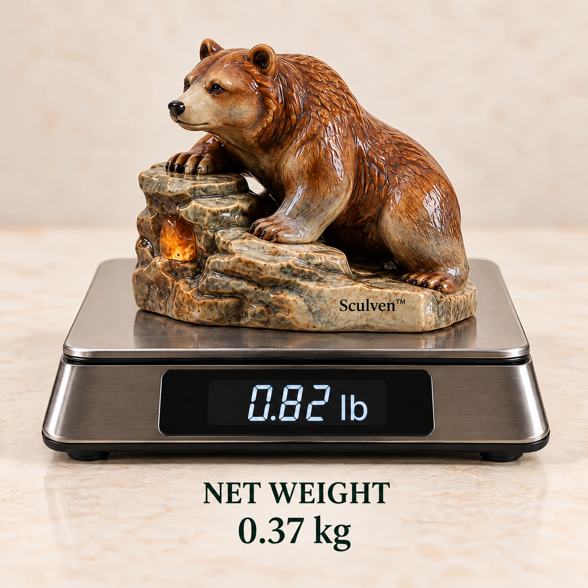 Sculven™ Amber Cliff Bear – Ceramic Bear & Amber Cliff Figurine
