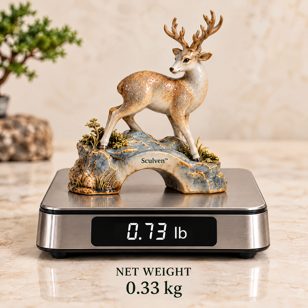 Sculven™ Cloudbridge Deer – Ceramic Deer & Stone Bridge Figurine