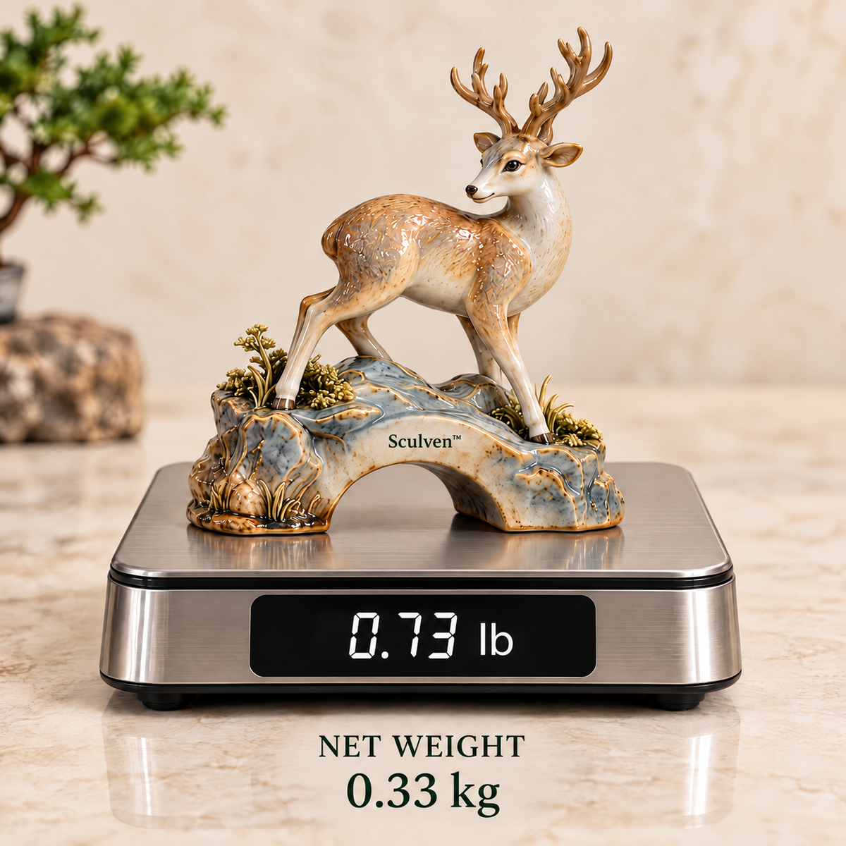 Sculven™ Cloudbridge Deer – Ceramic Deer & Stone Bridge Figurine