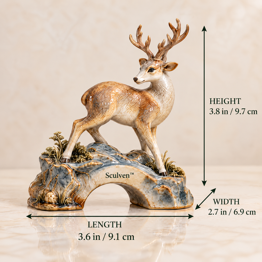 Sculven™ Cloudbridge Deer – Ceramic Deer & Stone Bridge Figurine