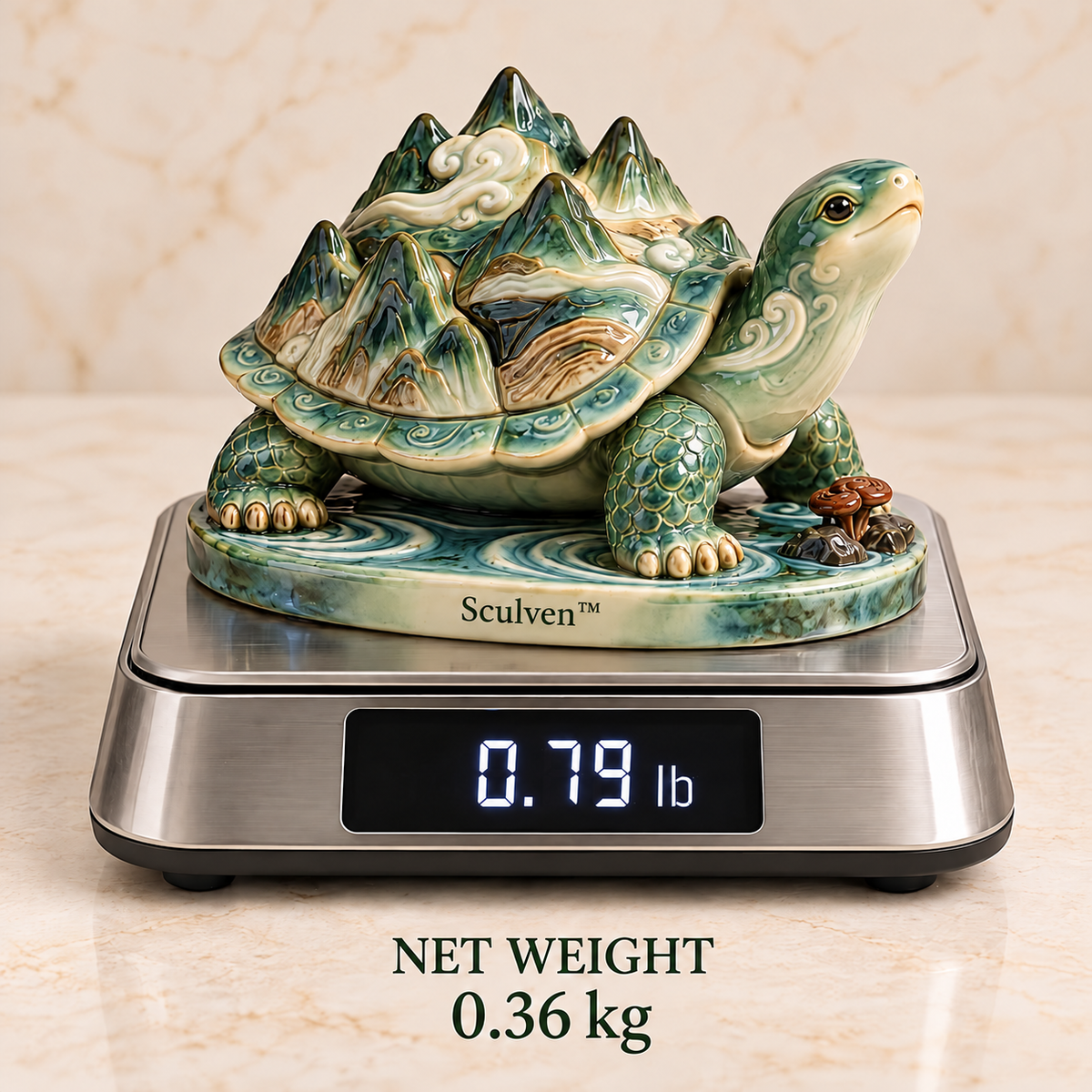 Sculven™ Emerald Cloud Turtle – Ceramic Turtle & Mountain Shell Figurine