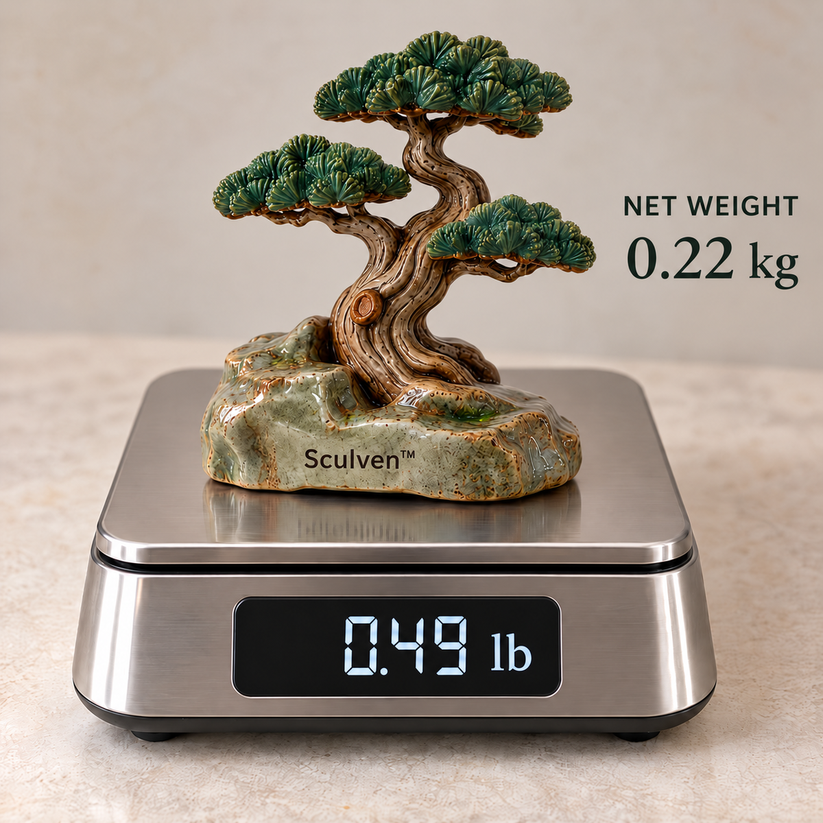 Sculven™ Pine Sentinel – Wind-Swept Ceramic Pine & Rock Figurine