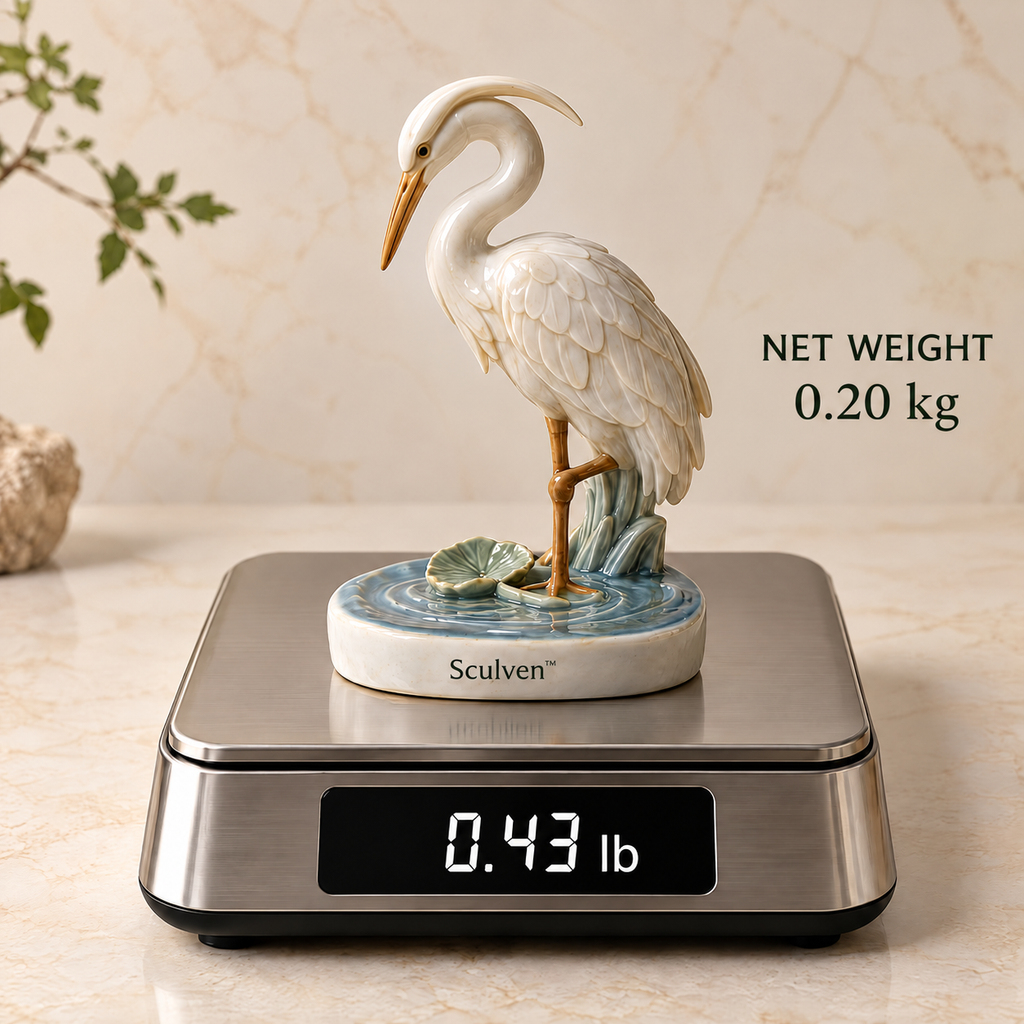 Sculven™ Moonlit Heron – Hand-Glazed Ceramic Heron & Ripple Figurine