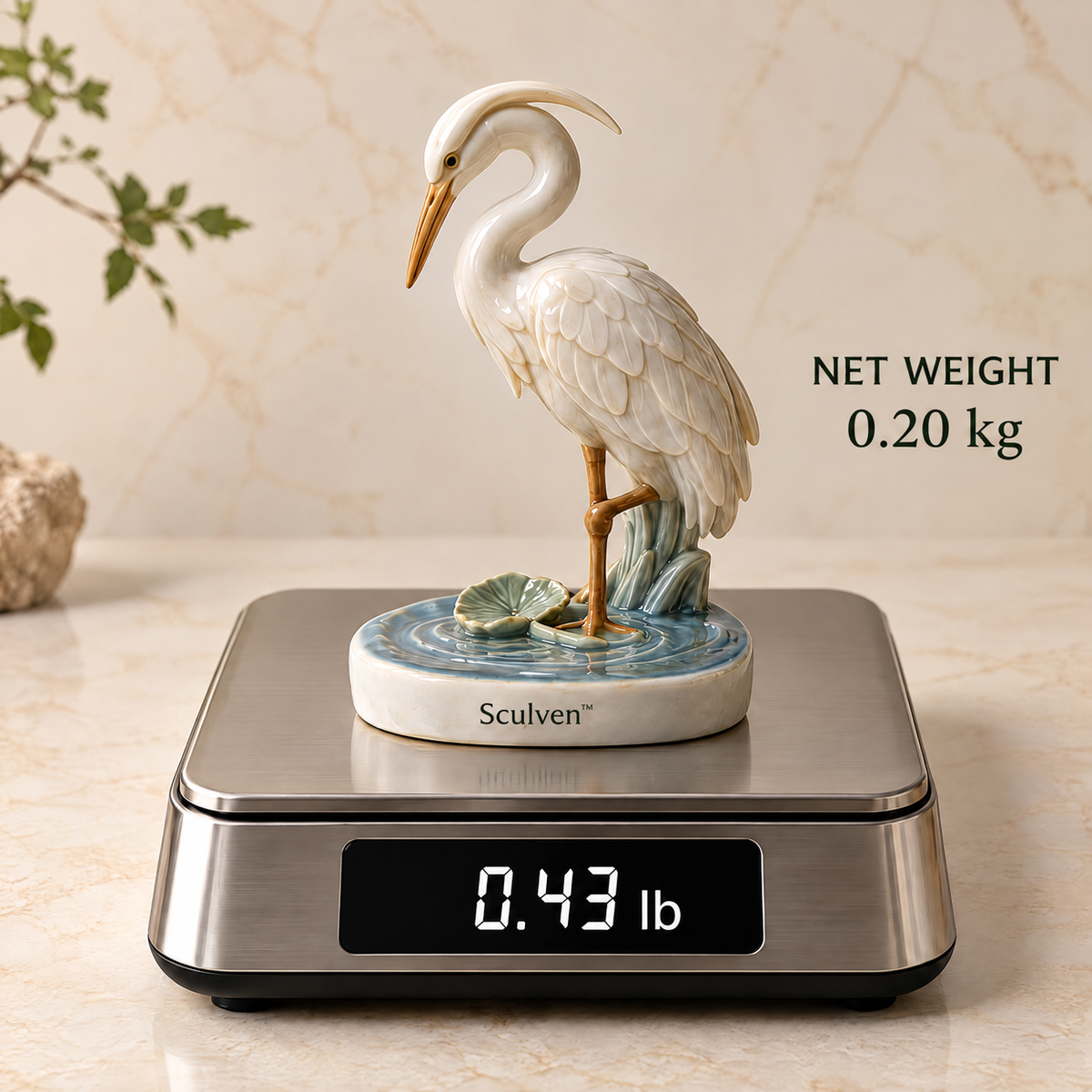 Sculven™ Moonlit Heron – Hand-Glazed Ceramic Heron & Ripple Figurine