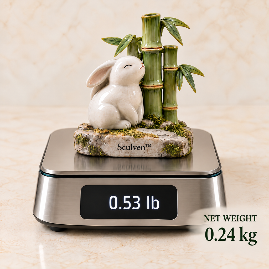 Sculven™ Bamboo Scholar – Ceramic Rabbit & Bamboo Grove Figurine
