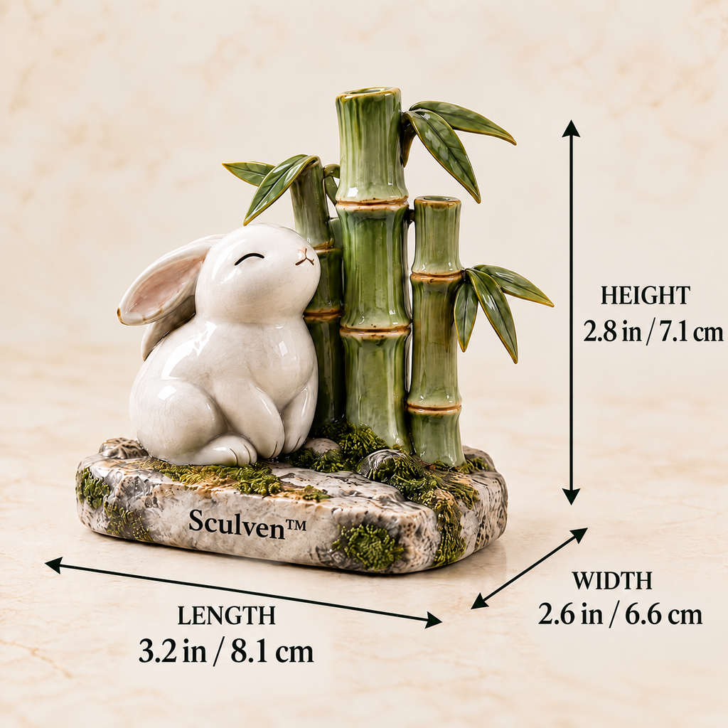 Sculven™ Bamboo Scholar – Ceramic Rabbit & Bamboo Grove Figurine