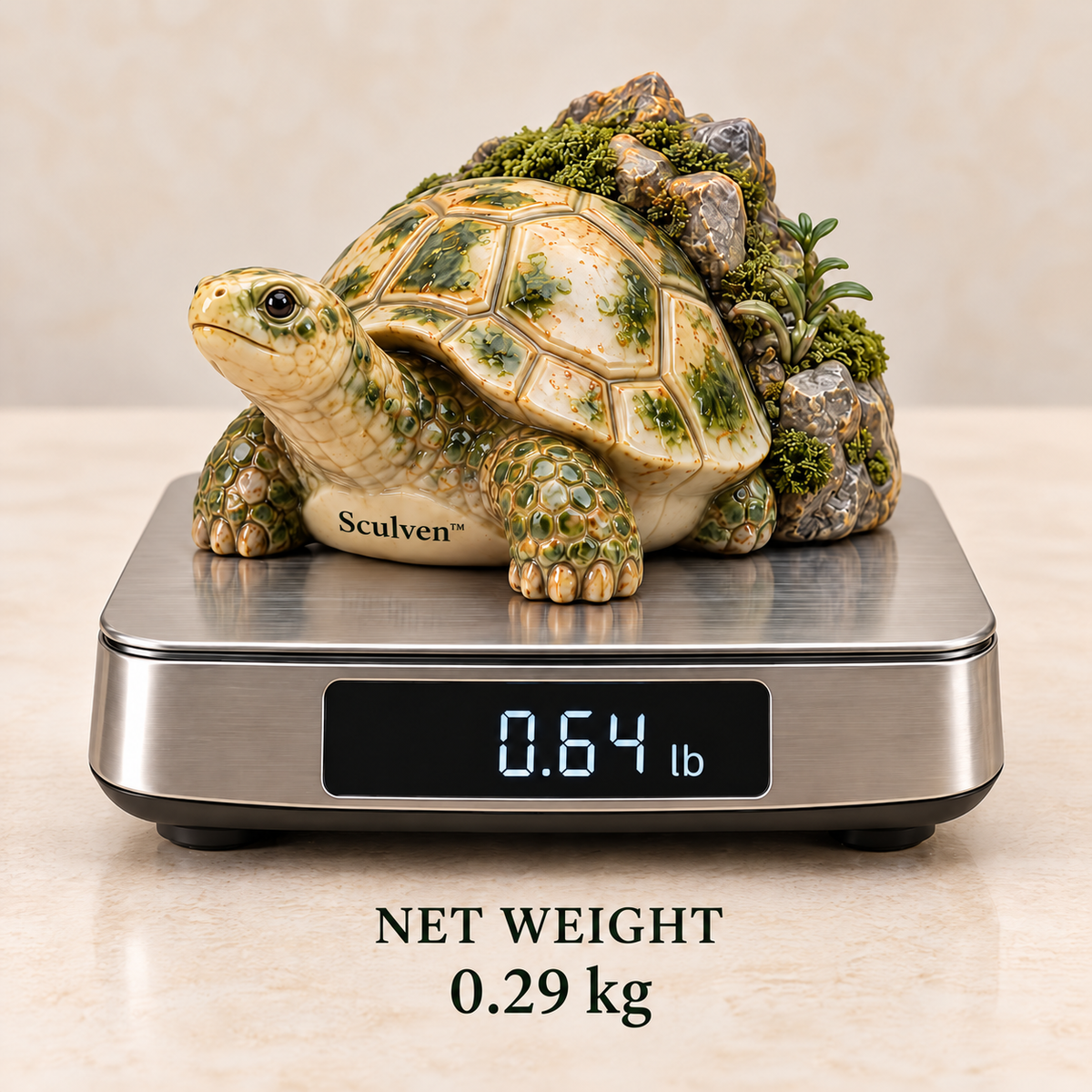 Sculven™ Mossback Tortoise – Ceramic Tortoise & Mossy Rock Figurine