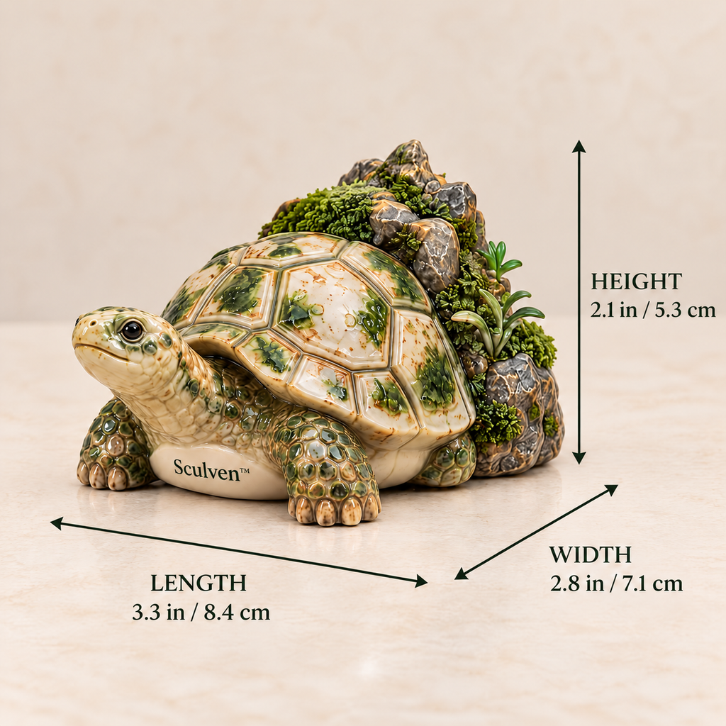 Sculven™ Mossback Tortoise – Ceramic Tortoise & Mossy Rock Figurine