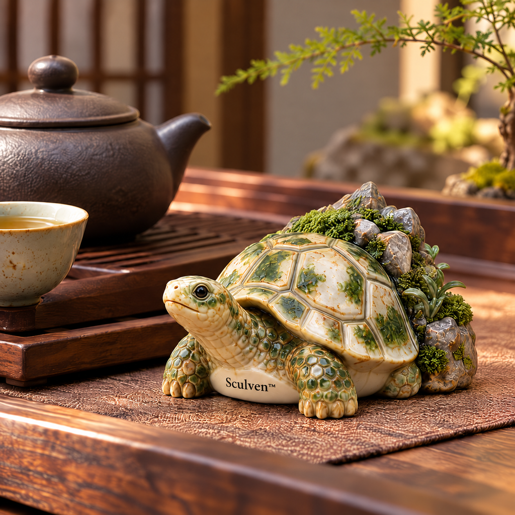 Sculven™ Mossback Tortoise – Ceramic Tortoise & Mossy Rock Figurine