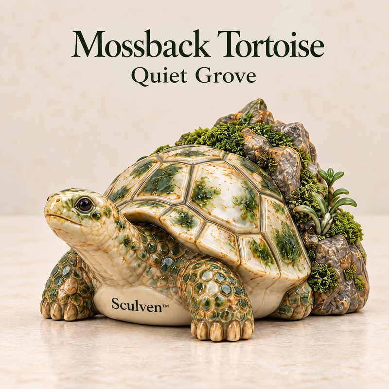 Sculven™ Mossback Tortoise – Ceramic Tortoise & Mossy Rock Figurine