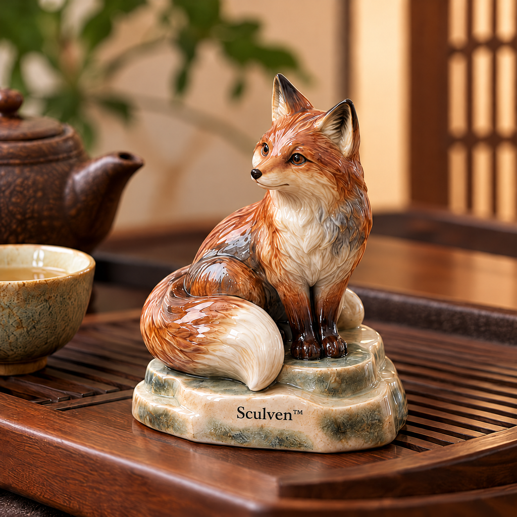 Sculven™ Cloudstep Fox – Ceramic Fox & Cloud Step Figurine