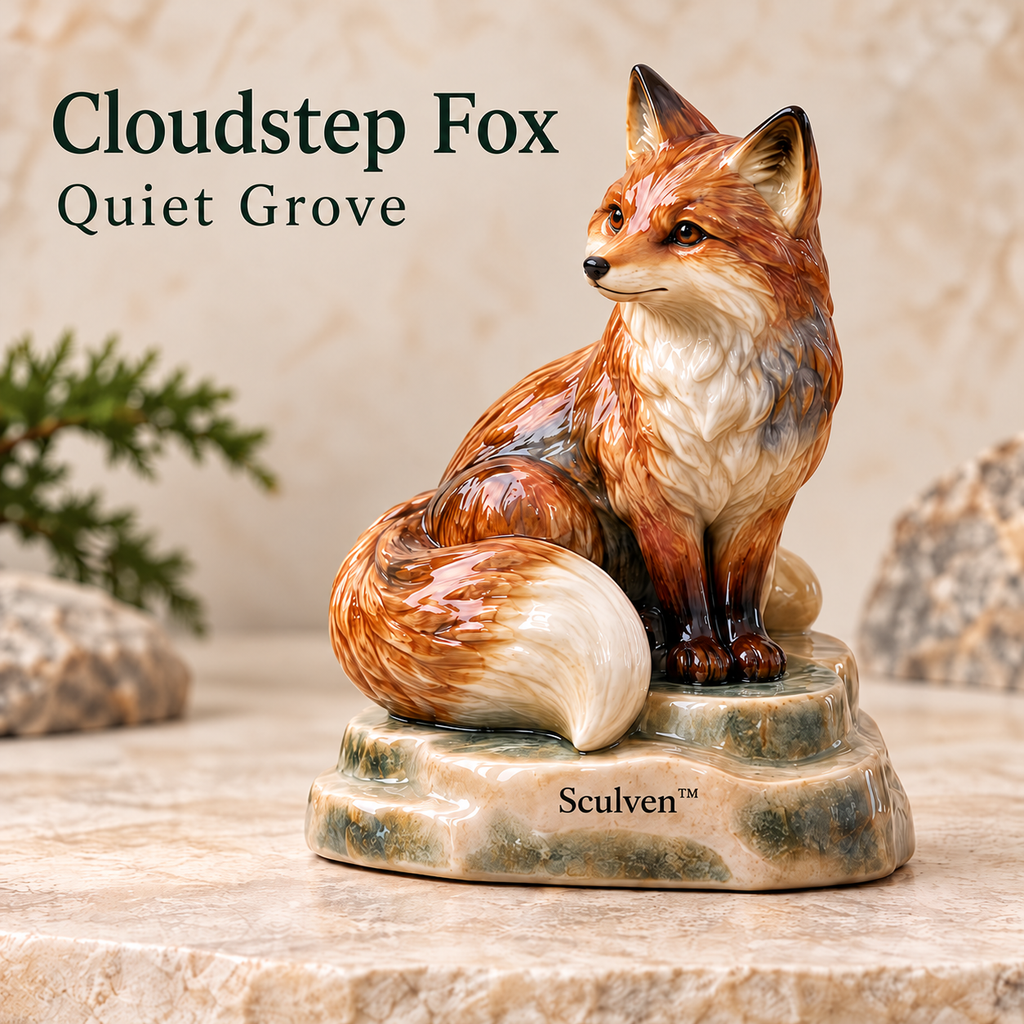 Sculven™ Cloudstep Fox – Ceramic Fox & Cloud Step Figurine