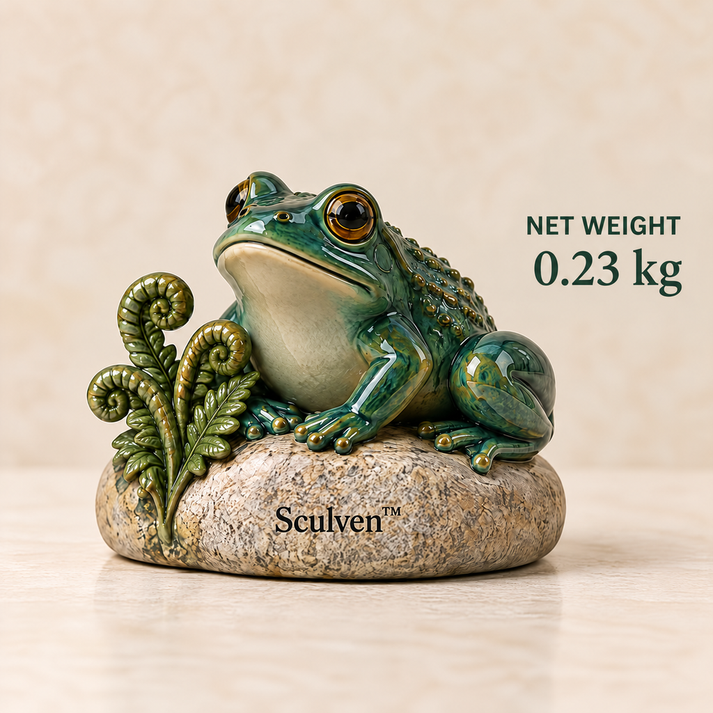 Sculven™ Fernstone Frog – Ceramic Frog & Fern Tea Pet