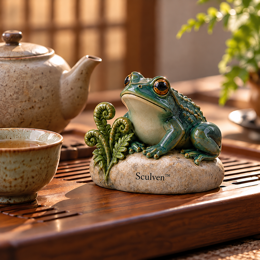 Sculven™ Fernstone Frog – Ceramic Frog & Fern Tea Pet