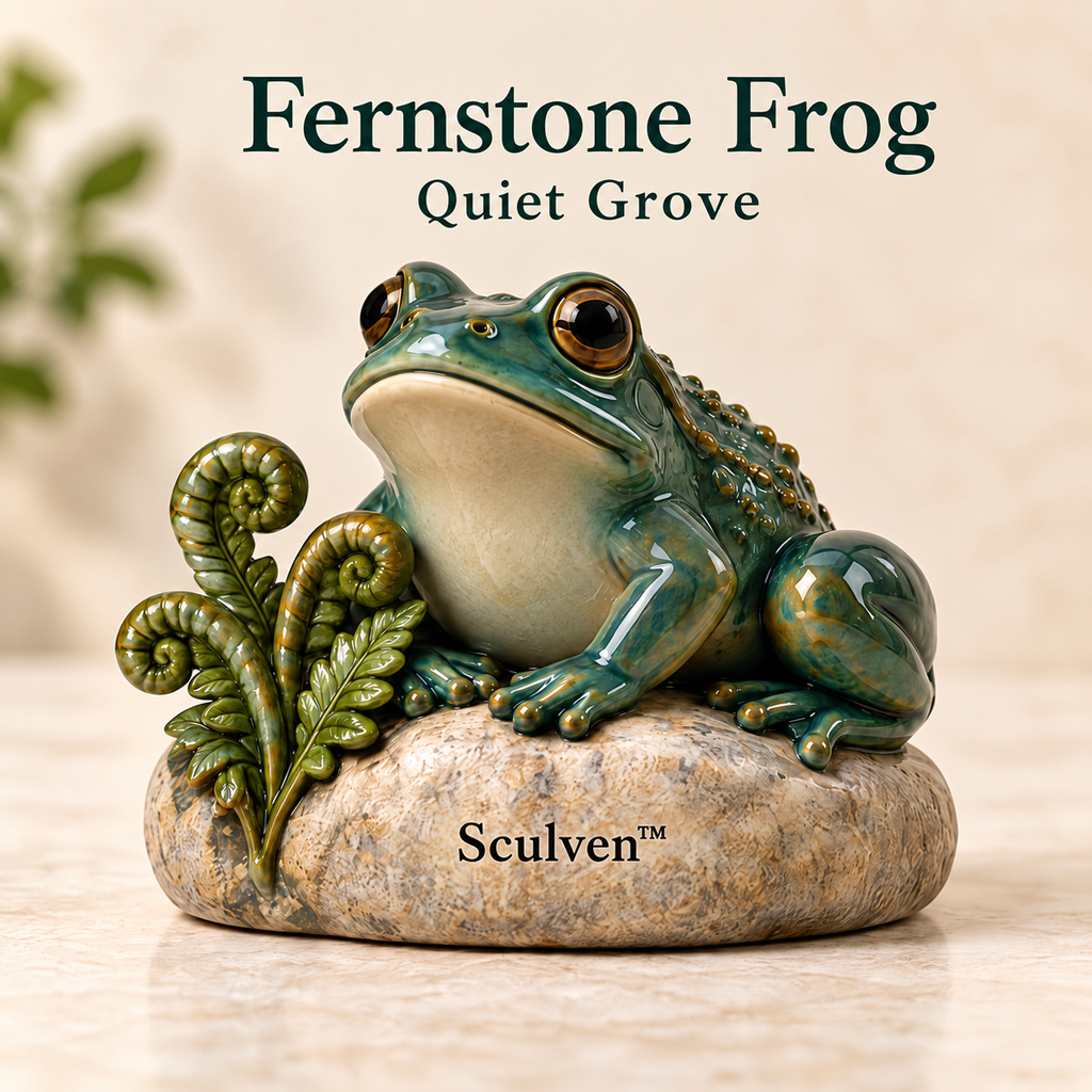 Sculven™ Fernstone Frog – Ceramic Frog & Fern Tea Pet