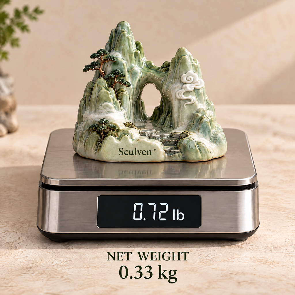 Sculven™ Celadon Mountain Gate – Ceramic Mountain Arch & Rock Figurine