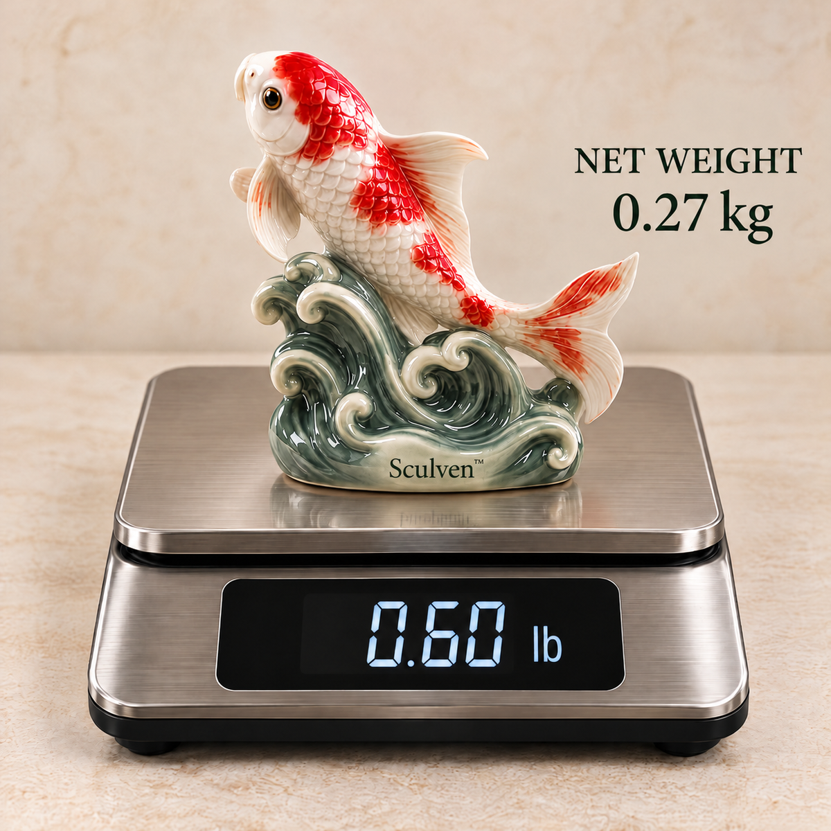 Sculven™ Riverstone Koi – Ceramic Koi Fish & Wave Figurine